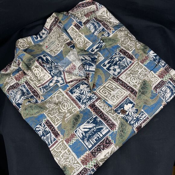 Royal Hawaiian Creations Tapa Print Sea Turtles Men's 5XL Aloha Shirt Honu NWT